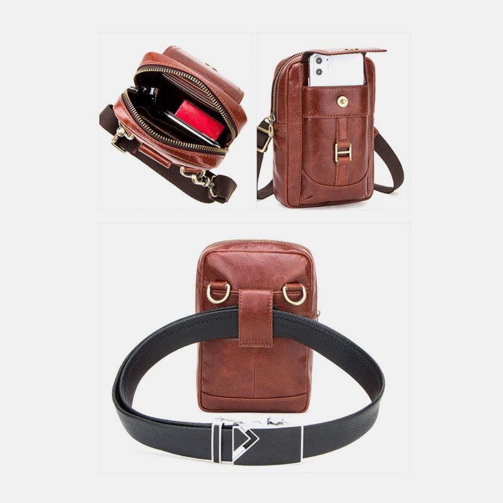 Mannen Lederen Retro Mode 5.8 Inch Telefoontas Multi-Carry Crossbody Tas Heuptas