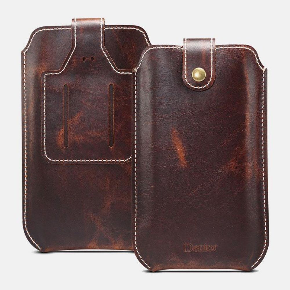 Mannen Lederen Vintage Edc 6.5 Inch Telefoon Tas Heuptas Koe Lederen Sling Bag