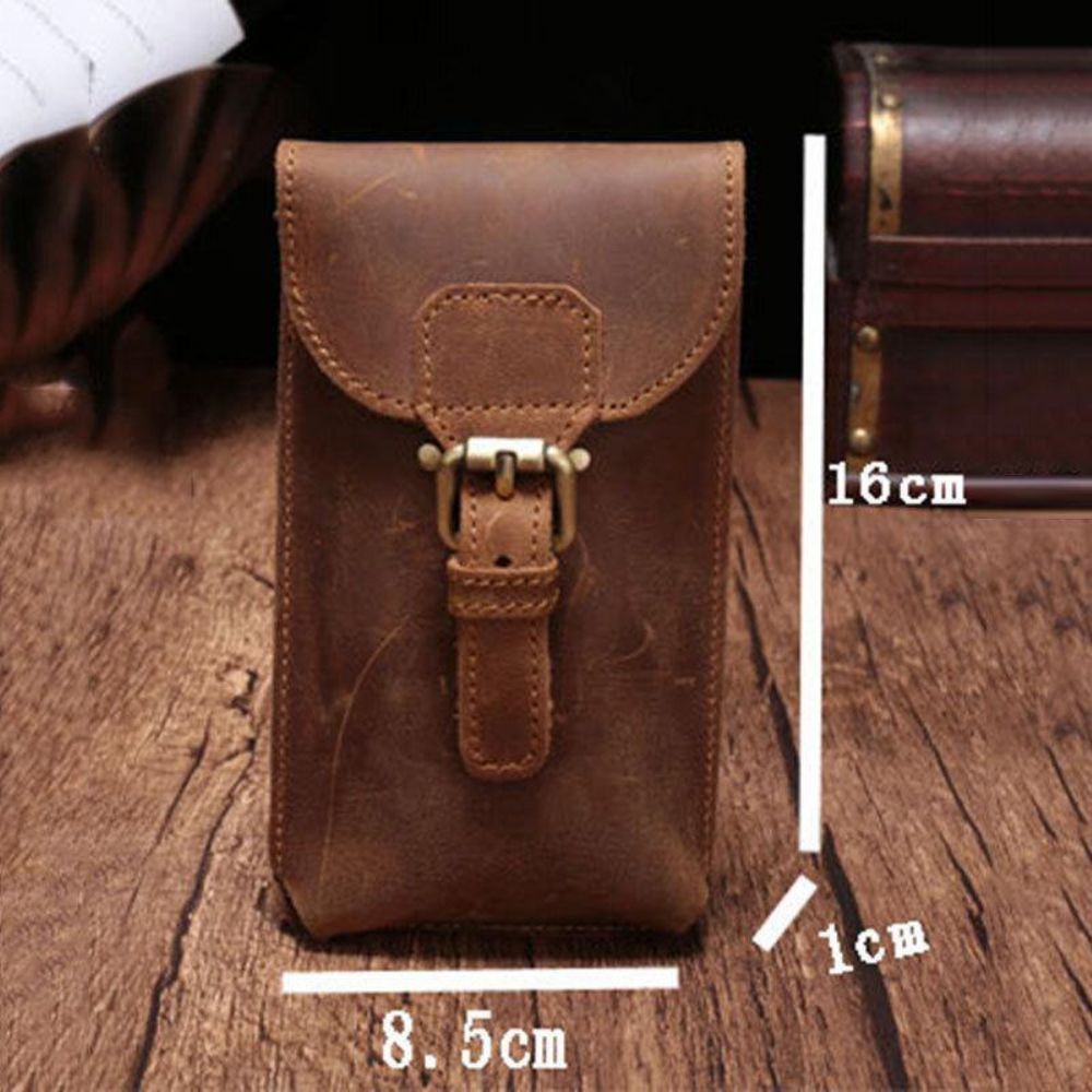 Mannen Lederen Waterdichte Vintage Casual 5.8 Inch Telefoon Tas Koeienhuid Heuptas Met Haak