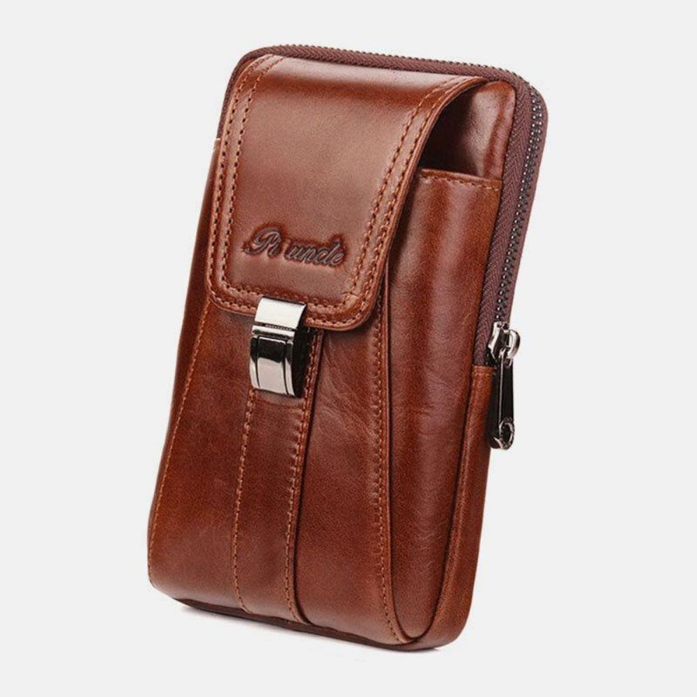 Mannen Verticale Multifunctionele Lederen Heuptas Grote Capaciteit Retro 6.3 Inch Telefoon Tas Heuptas Met Haak