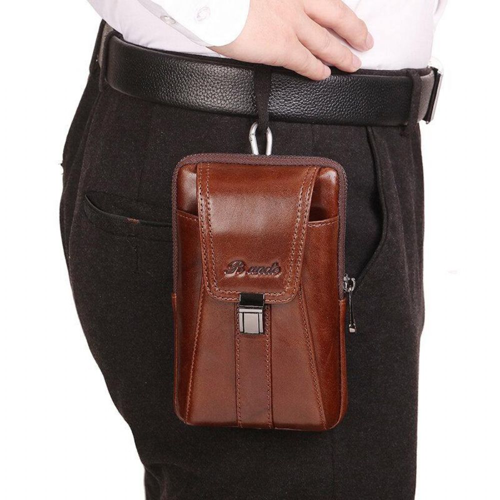 Mannen Verticale Multifunctionele Lederen Heuptas Grote Capaciteit Retro 6.3 Inch Telefoon Tas Heuptas Met Haak