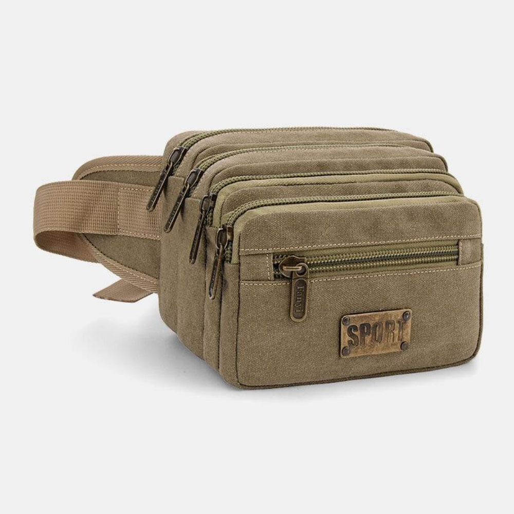 Mannen Waterdichte Multi-Pocket Heuptas Canvas Grote Capaciteit Multifunctionele Telefoon Tas Borsttas Crossbody Tas Schoudertas