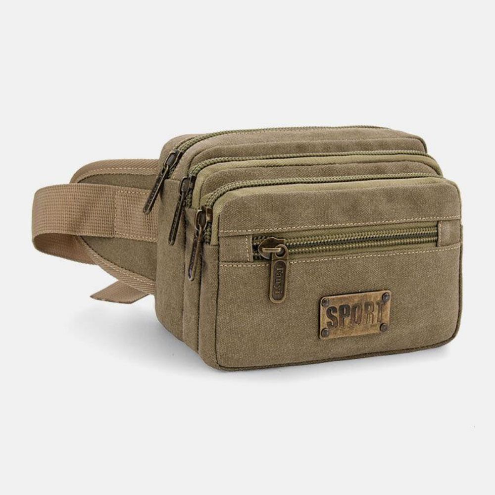 Mannen Waterdichte Multi-Pocket Heuptas Canvas Grote Capaciteit Multifunctionele Telefoon Tas Borsttas Crossbody Tas Schoudertas