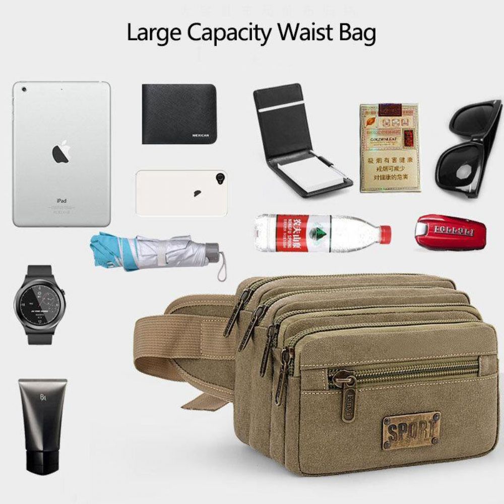 Mannen Waterdichte Multi-Pocket Heuptas Canvas Grote Capaciteit Multifunctionele Telefoon Tas Borsttas Crossbody Tas Schoudertas