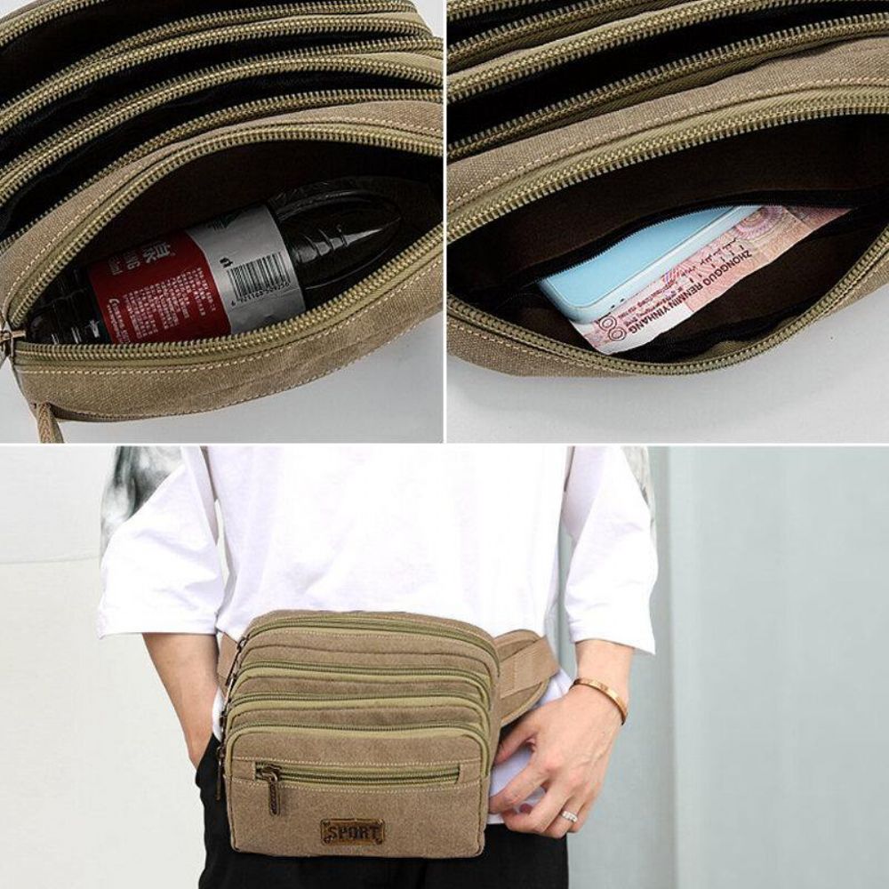 Mannen Waterdichte Multi-Pocket Heuptas Canvas Grote Capaciteit Multifunctionele Telefoon Tas Borsttas Crossbody Tas Schoudertas