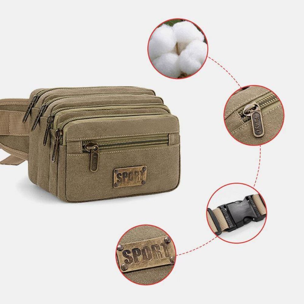 Mannen Waterdichte Multi-Pocket Heuptas Canvas Grote Capaciteit Multifunctionele Telefoon Tas Borsttas Crossbody Tas Schoudertas