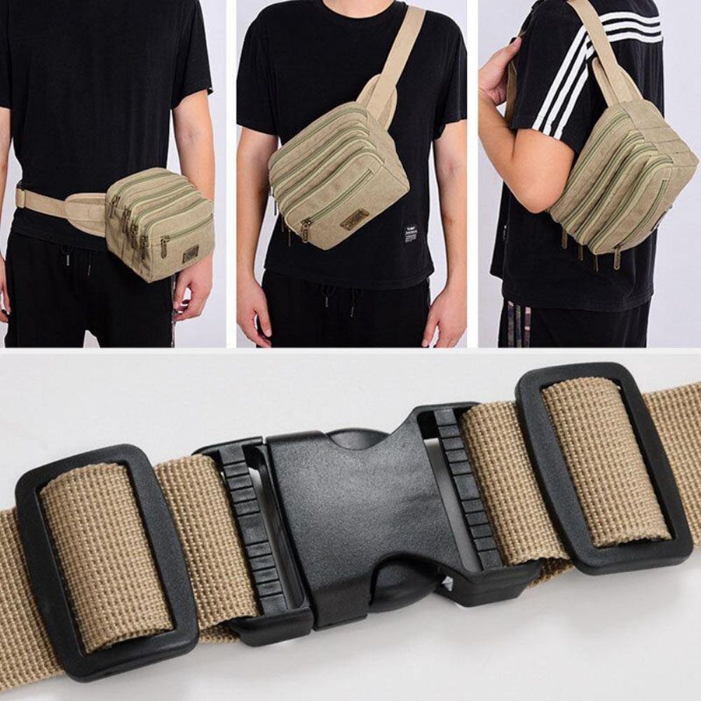 Mannen Waterdichte Multi-Pocket Heuptas Canvas Grote Capaciteit Multifunctionele Telefoon Tas Borsttas Crossbody Tas Schoudertas