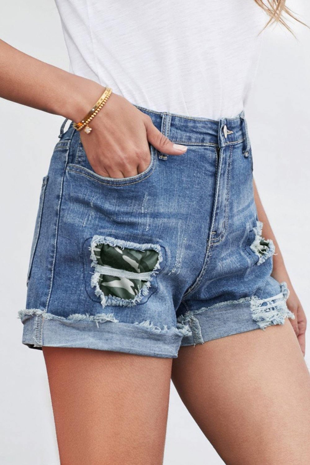 Denim Short Met Camouflageprint