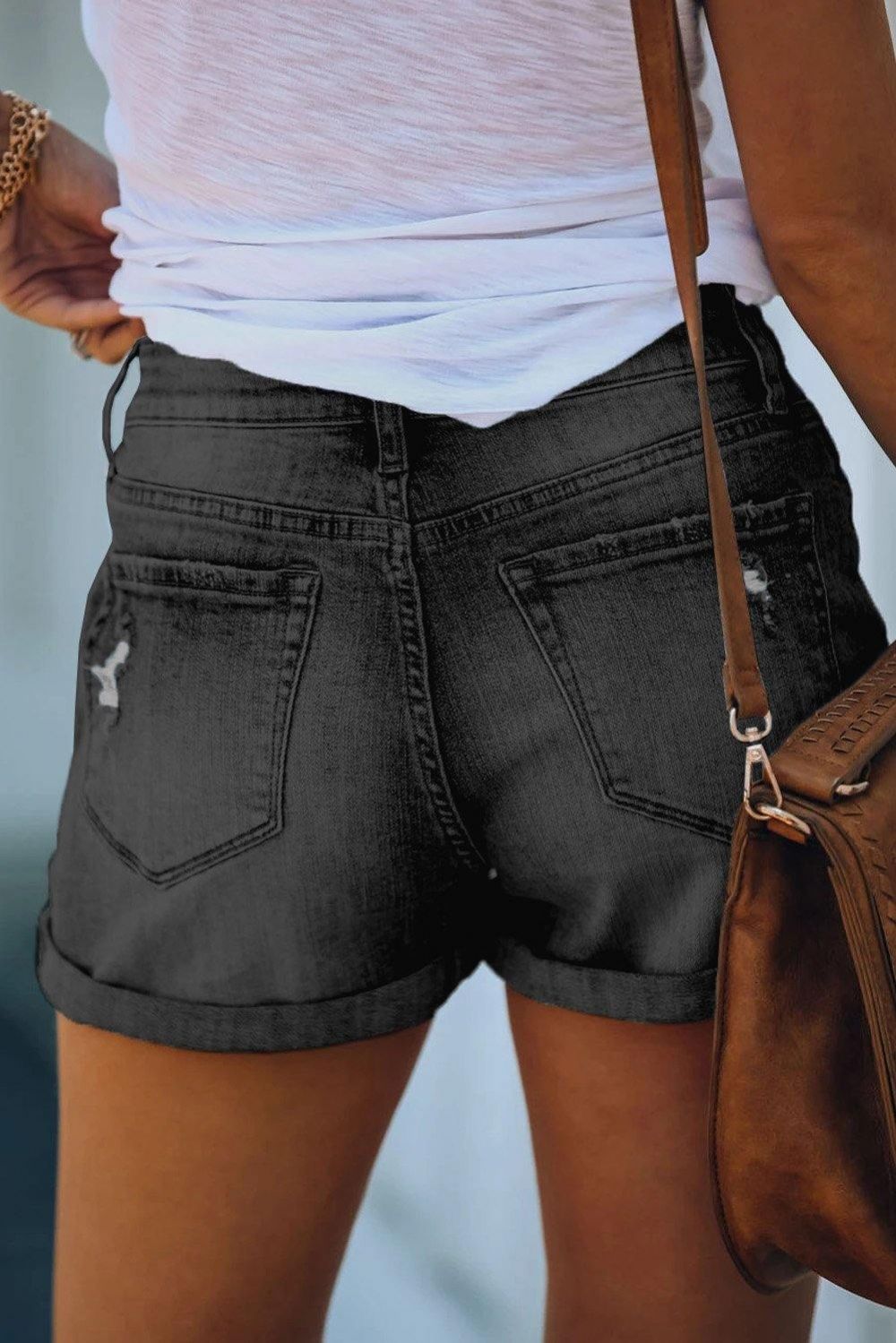 Denim Short Met Manchetten Dubbele Knopen