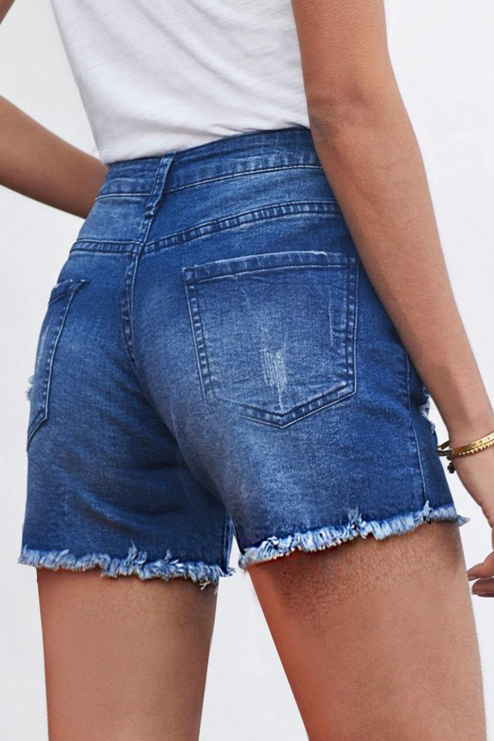 Denim Shorts Met Knopen Rafels