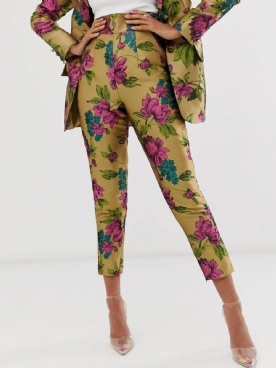 Elegante Bloemenmode Slanke Taps Toelopende Dagelijkse Broek