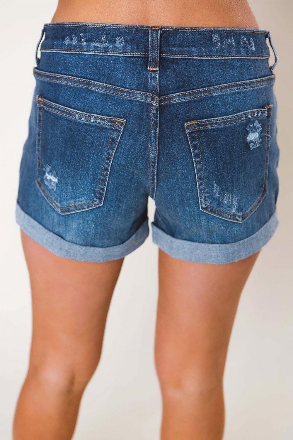 Gevouwen Denim Short Met Medium Wassing