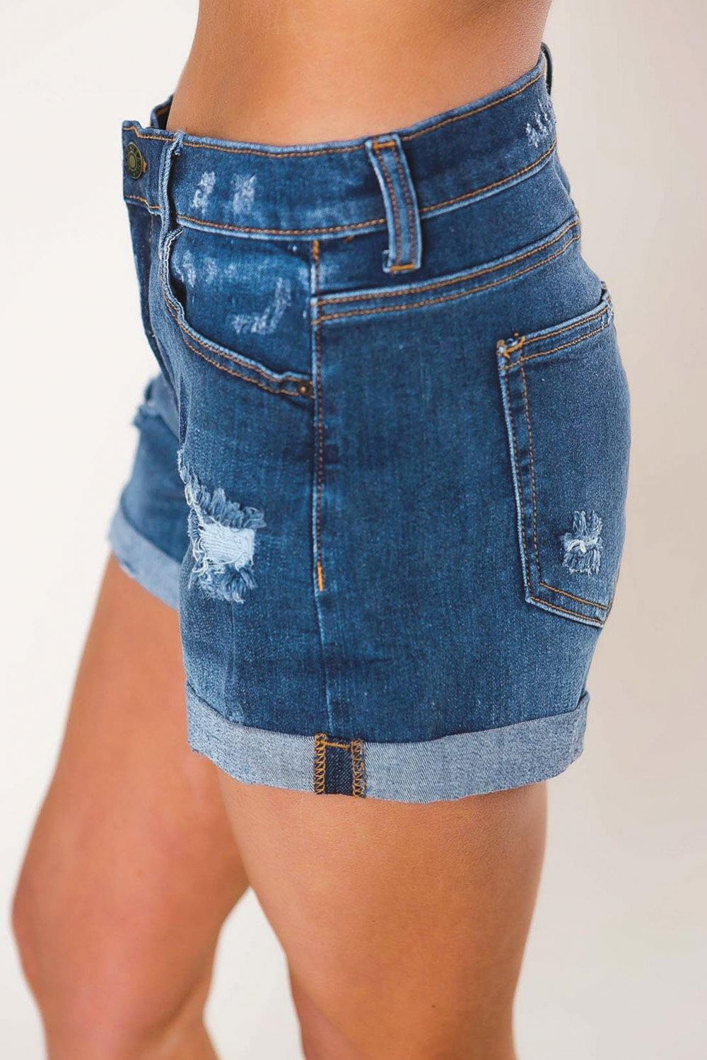 Gevouwen Denim Short Met Medium Wassing