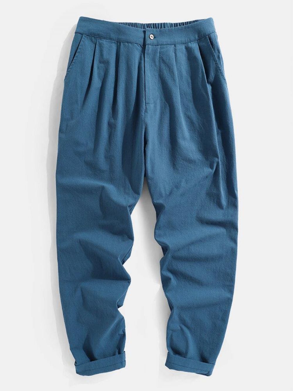 Heren 100% Katoenen Effen Kleur Casual Broek Met Rits Zak