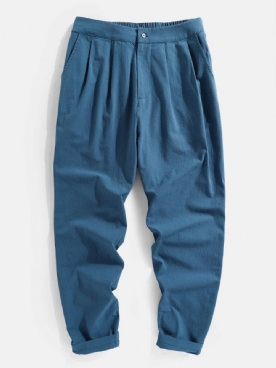 Heren 100% Katoenen Effen Kleur Casual Broek Met Rits Zak