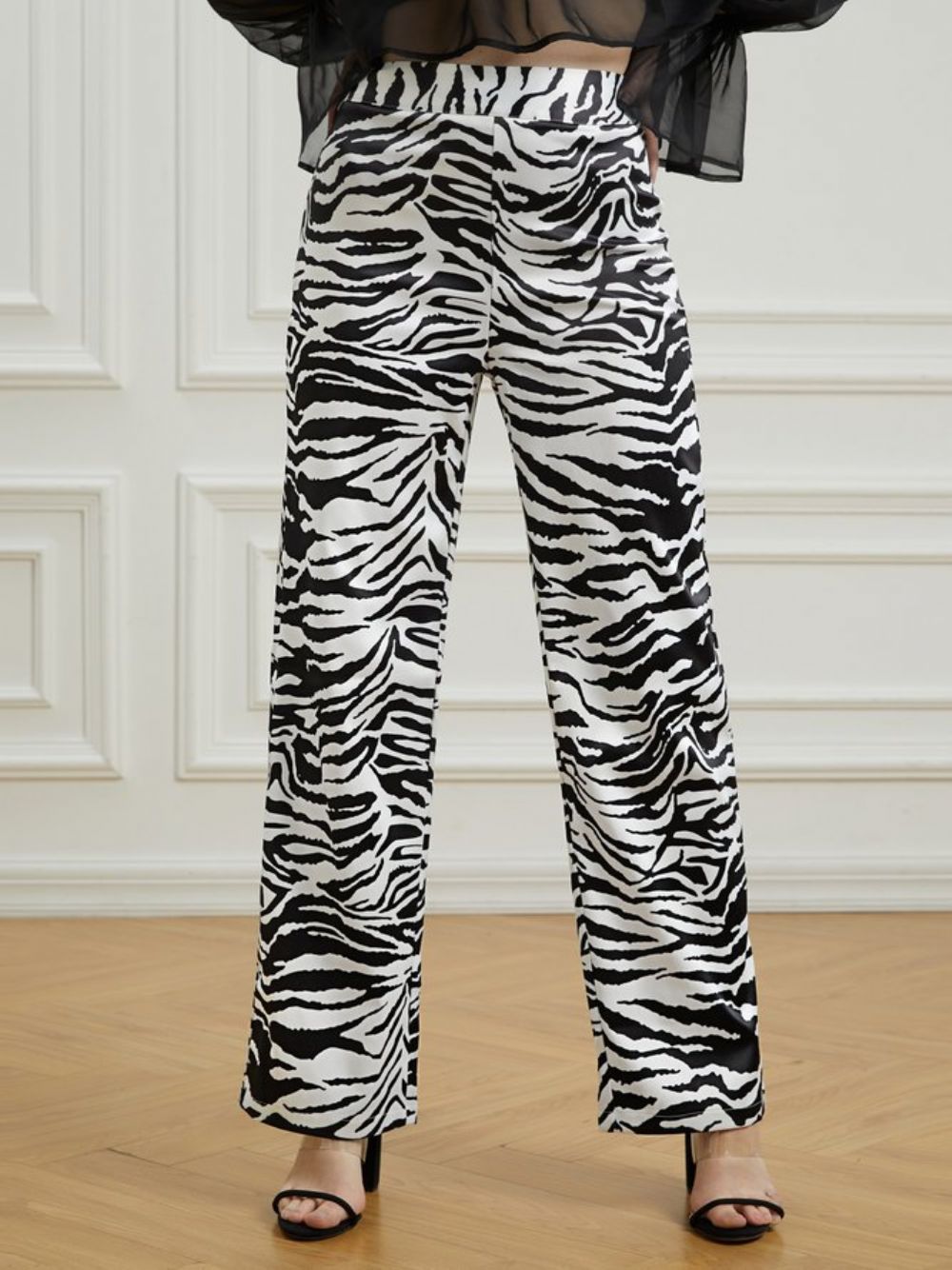 Lange Regular-Fit Broek Met Zebra Wijde Pijpen