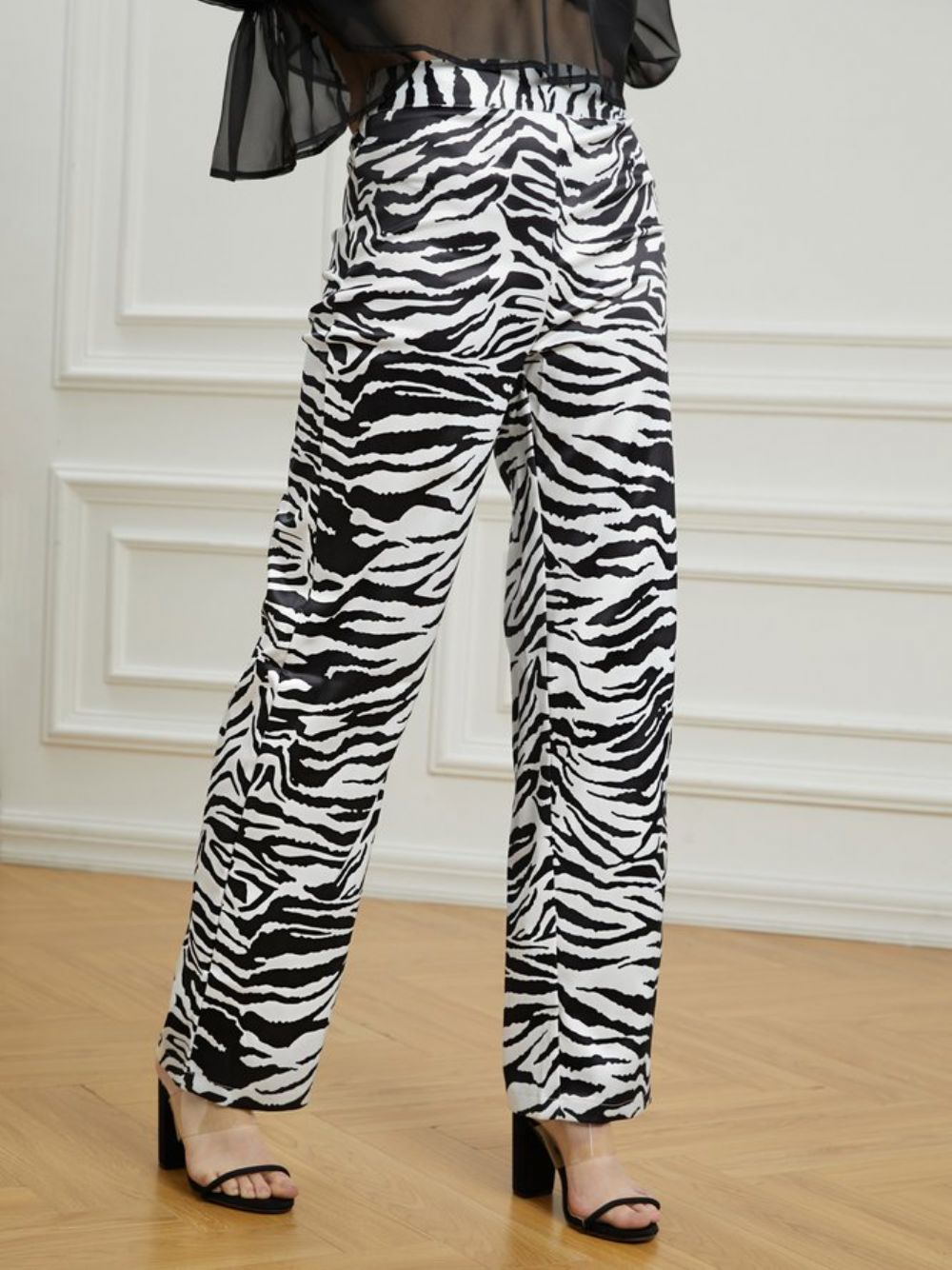 Lange Regular-Fit Broek Met Zebra Wijde Pijpen