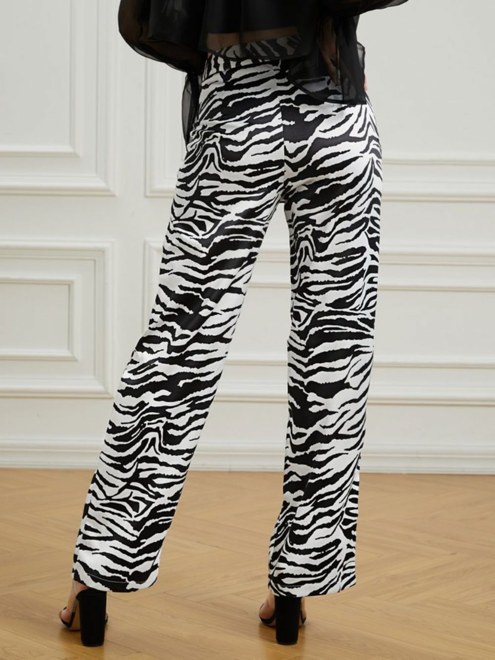 Lange Regular-Fit Broek Met Zebra Wijde Pijpen