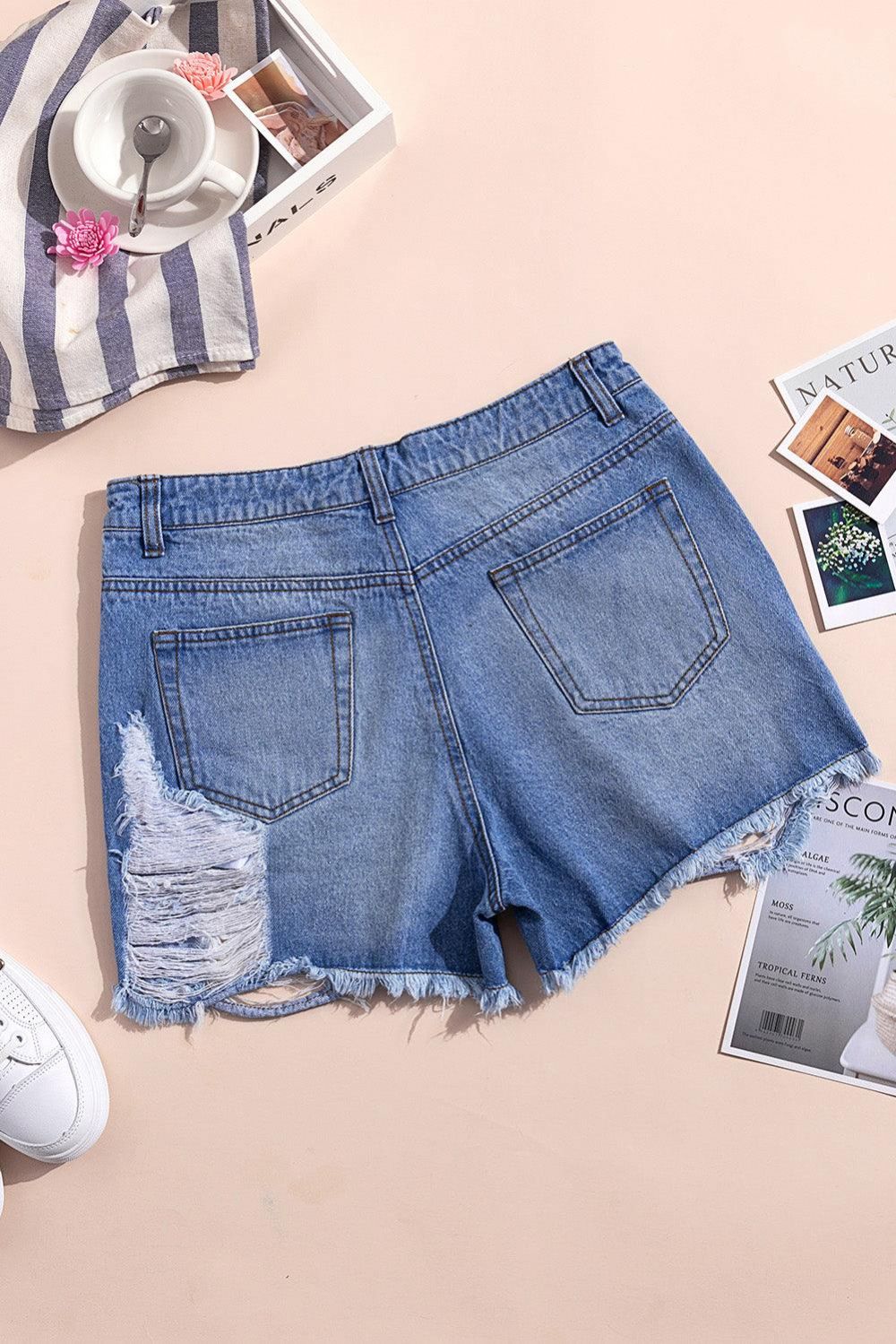 Verontruste Denim Short Met Hoge Taille