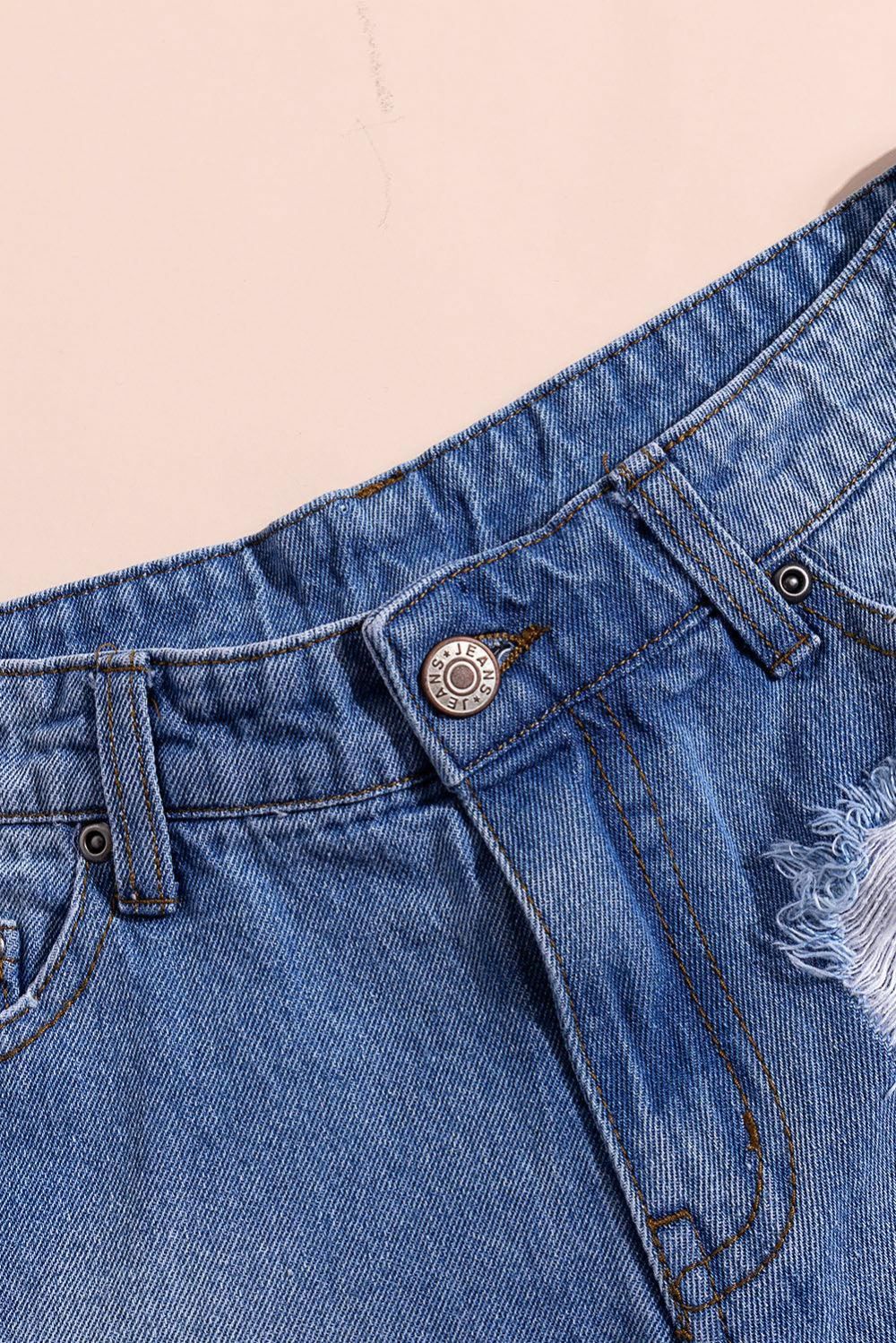 Verontruste Denim Short Met Hoge Taille