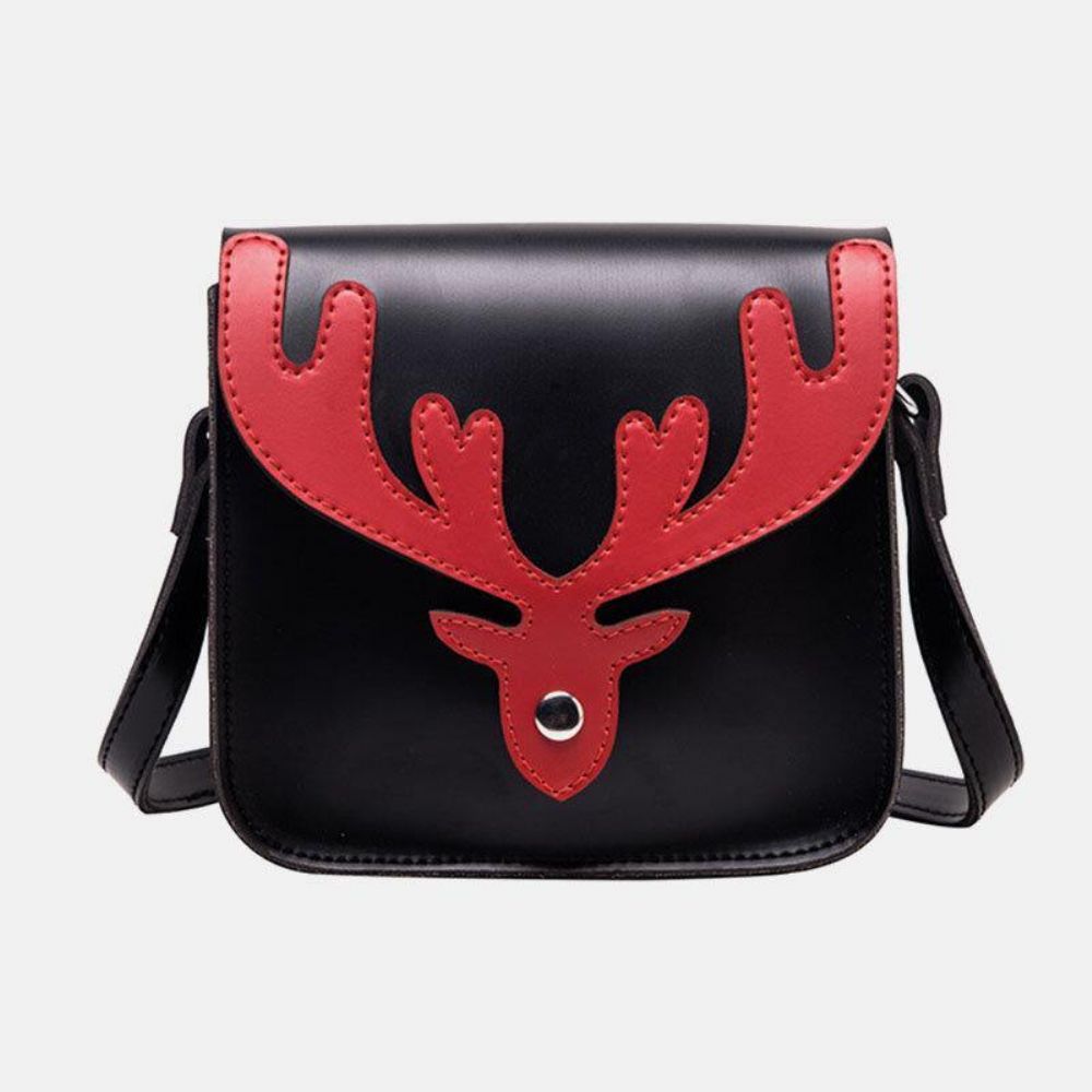 Dames Kunstleer Contrasterende Kleur Kerst Elanden Patroon Kleine Vierkante Tas Crossbody Tas Schoudertas