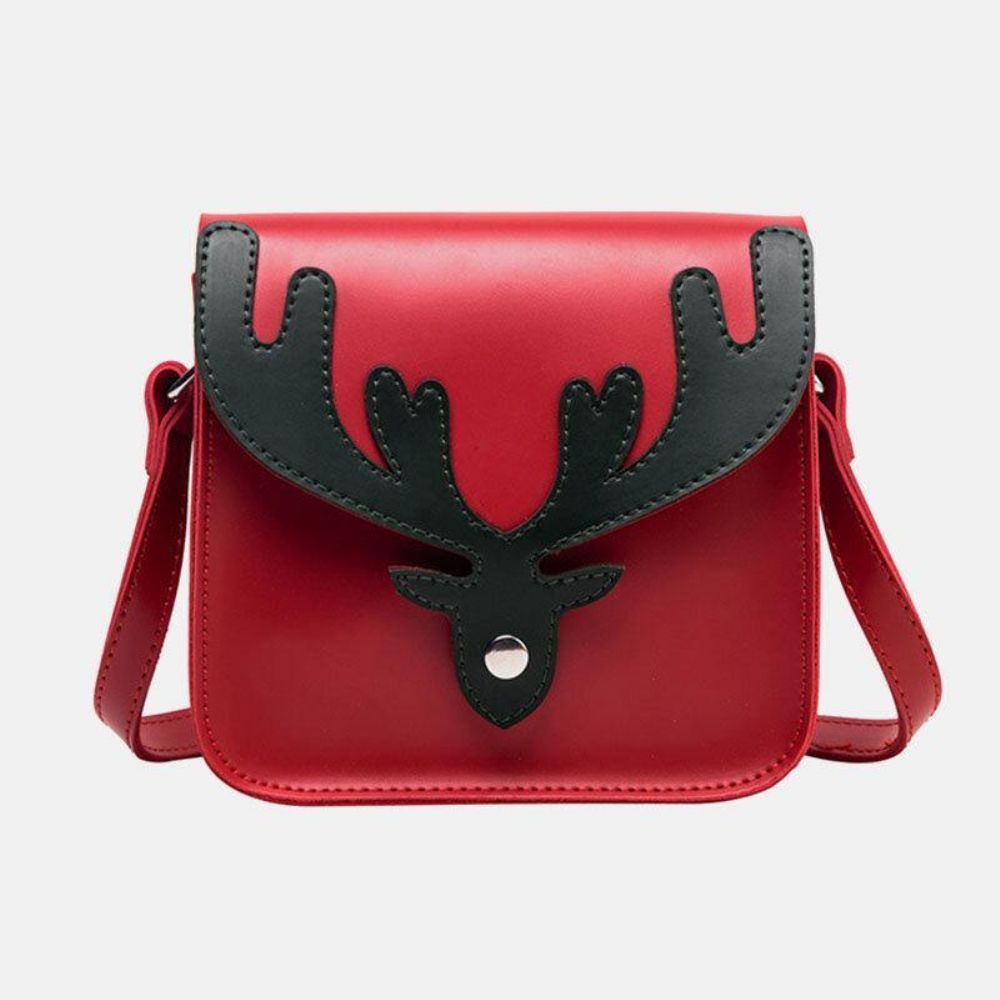 Dames Kunstleer Contrasterende Kleur Kerst Elanden Patroon Kleine Vierkante Tas Crossbody Tas Schoudertas