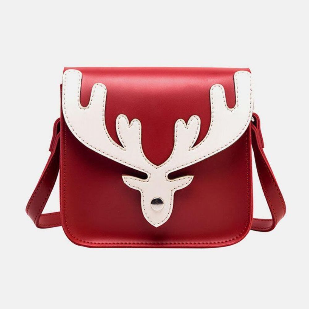 Dames Kunstleer Contrasterende Kleur Kerst Elanden Patroon Kleine Vierkante Tas Crossbody Tas Schoudertas