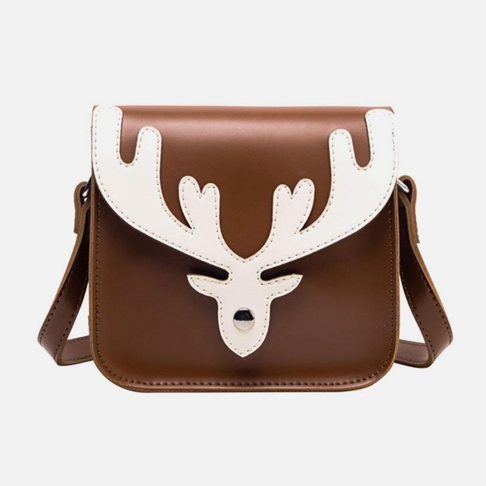 Dames Kunstleer Contrasterende Kleur Kerst Elanden Patroon Kleine Vierkante Tas Crossbody Tas Schoudertas