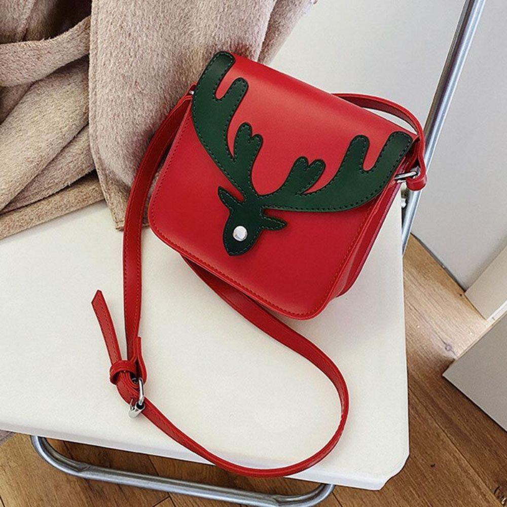 Dames Kunstleer Contrasterende Kleur Kerst Elanden Patroon Kleine Vierkante Tas Crossbody Tas Schoudertas