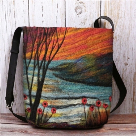 Dames Lamshaar Herfst Natuurlijke Scène Kleurrijke Diy Schoudertas Crossbody Tas