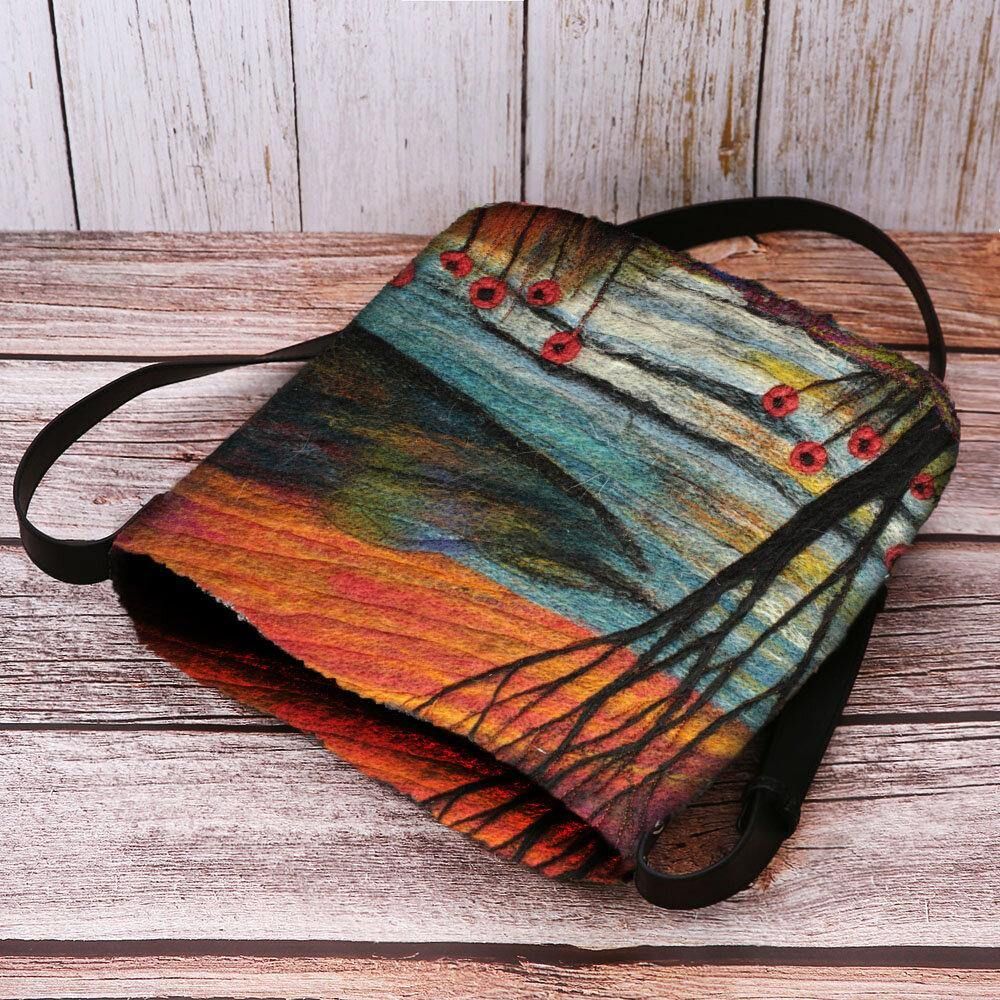 Dames Lamshaar Herfst Natuurlijke Scène Kleurrijke Diy Schoudertas Crossbody Tas