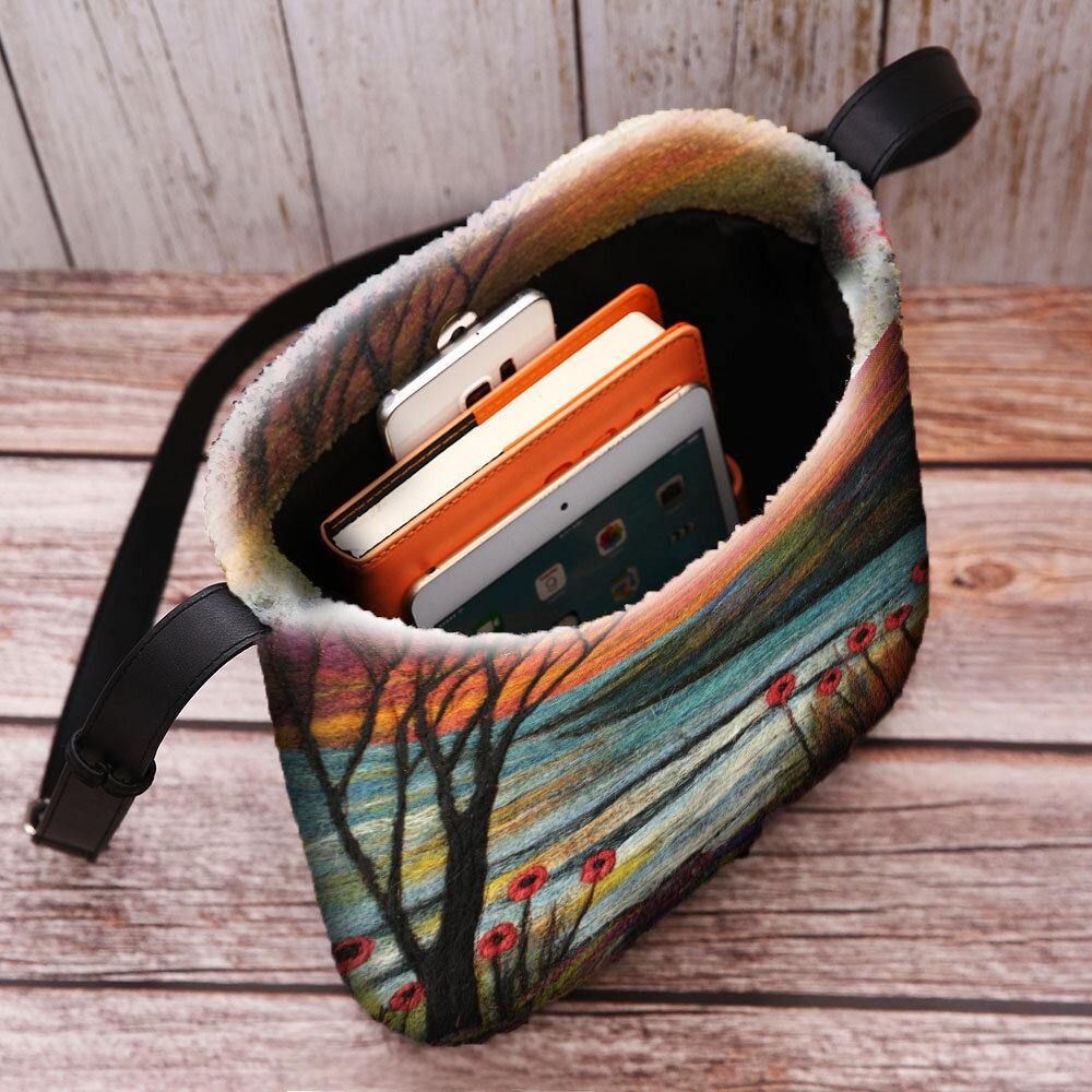 Dames Lamshaar Herfst Natuurlijke Scène Kleurrijke Diy Schoudertas Crossbody Tas