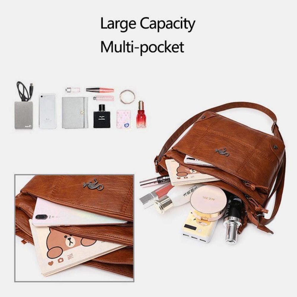 Dames Pu-Leer Grote Capaciteit Retro 6.3-Inch Multi-Pocket Telefoontas Zachte Crossbodytassen Schoudertas