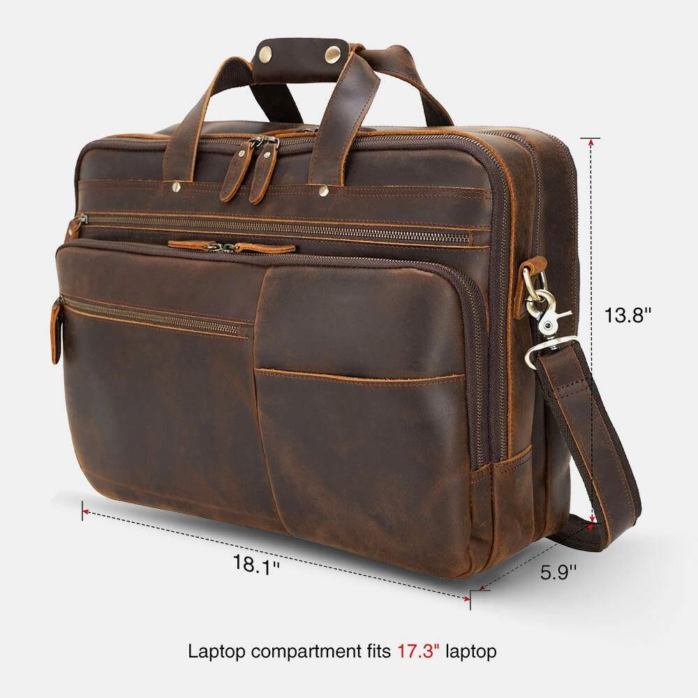 E Ekphero Mannen Pu Leer Multifunctionele Grote Capaciteit Vintage 14 Inch Laptoptas Multi-Lagen Aktetas Handtas Crossbody Tas