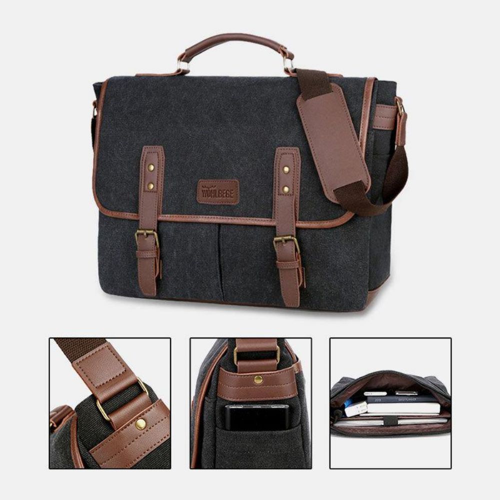 Heren Canvas Multi-Pocket Slijtvaste Vintage Zakelijke Messenger Bag Laptoptas Crossbody Tas Handtas