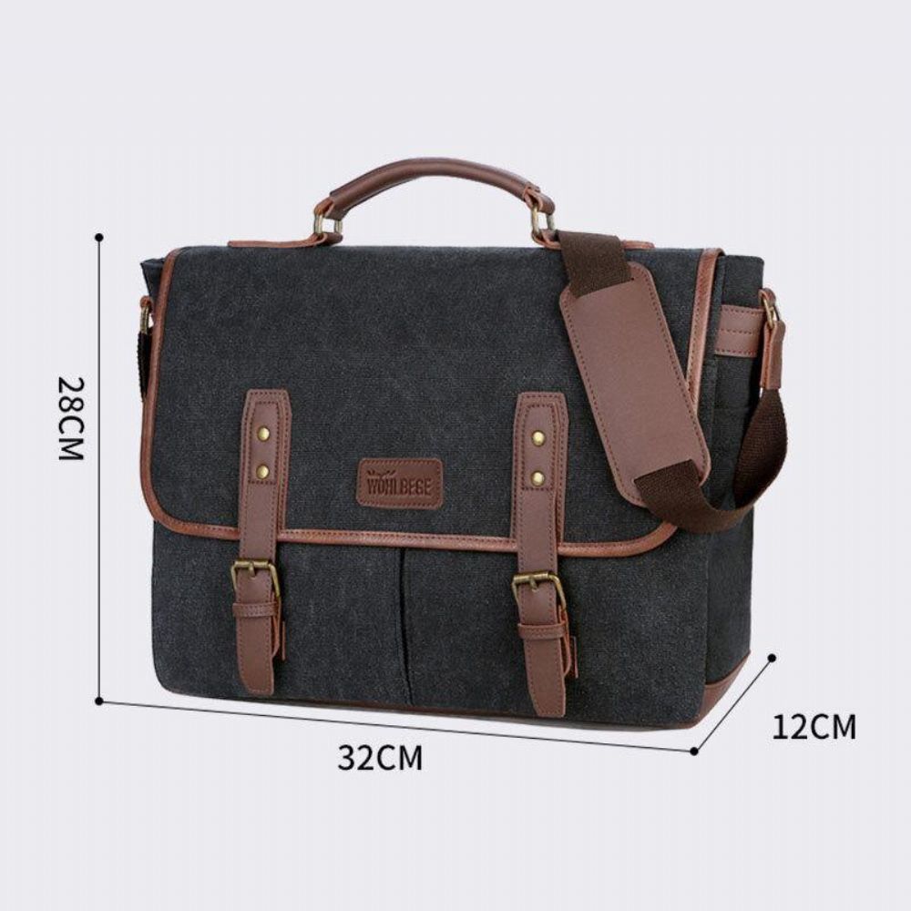 Heren Canvas Multi-Pocket Slijtvaste Vintage Zakelijke Messenger Bag Laptoptas Crossbody Tas Handtas