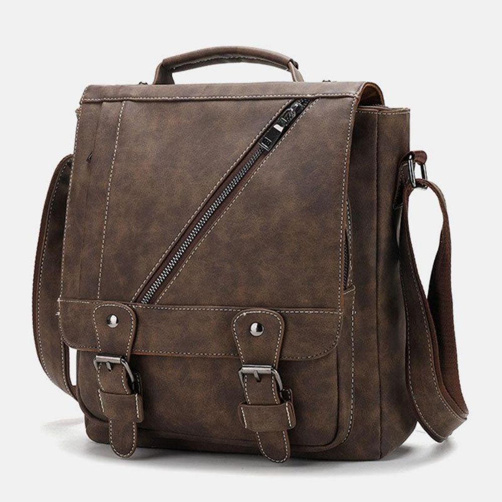 Heren Kunstleer Retro Grote Capaciteit Multi-Carry Handtas Crossbody Tas