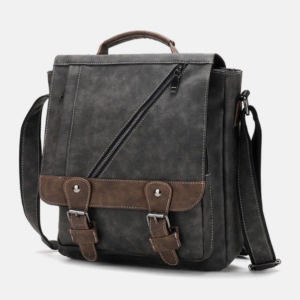 Heren Kunstleer Retro Grote Capaciteit Multi-Carry Handtas Crossbody Tas