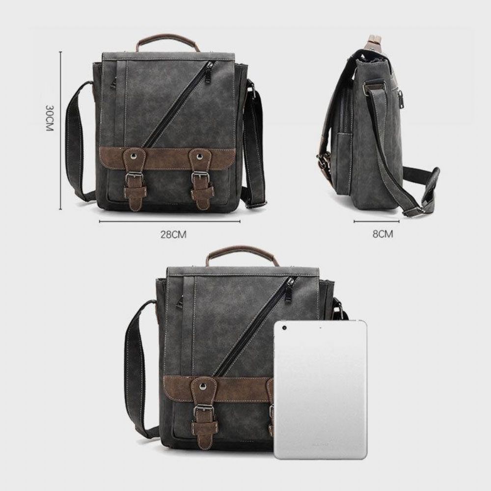 Heren Kunstleer Retro Grote Capaciteit Multi-Carry Handtas Crossbody Tas