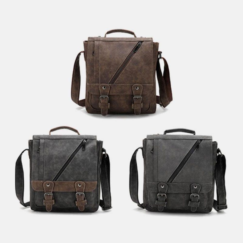 Heren Kunstleer Retro Grote Capaciteit Multi-Carry Handtas Crossbody Tas