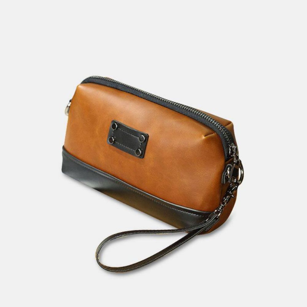 Heren Pu Leer Effen Kleur Anti-Diefstal Casual Telefoon Tas Crossbody Tas Schoudertas