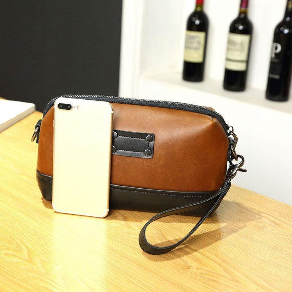 Heren Pu Leer Effen Kleur Anti-Diefstal Casual Telefoon Tas Crossbody Tas Schoudertas