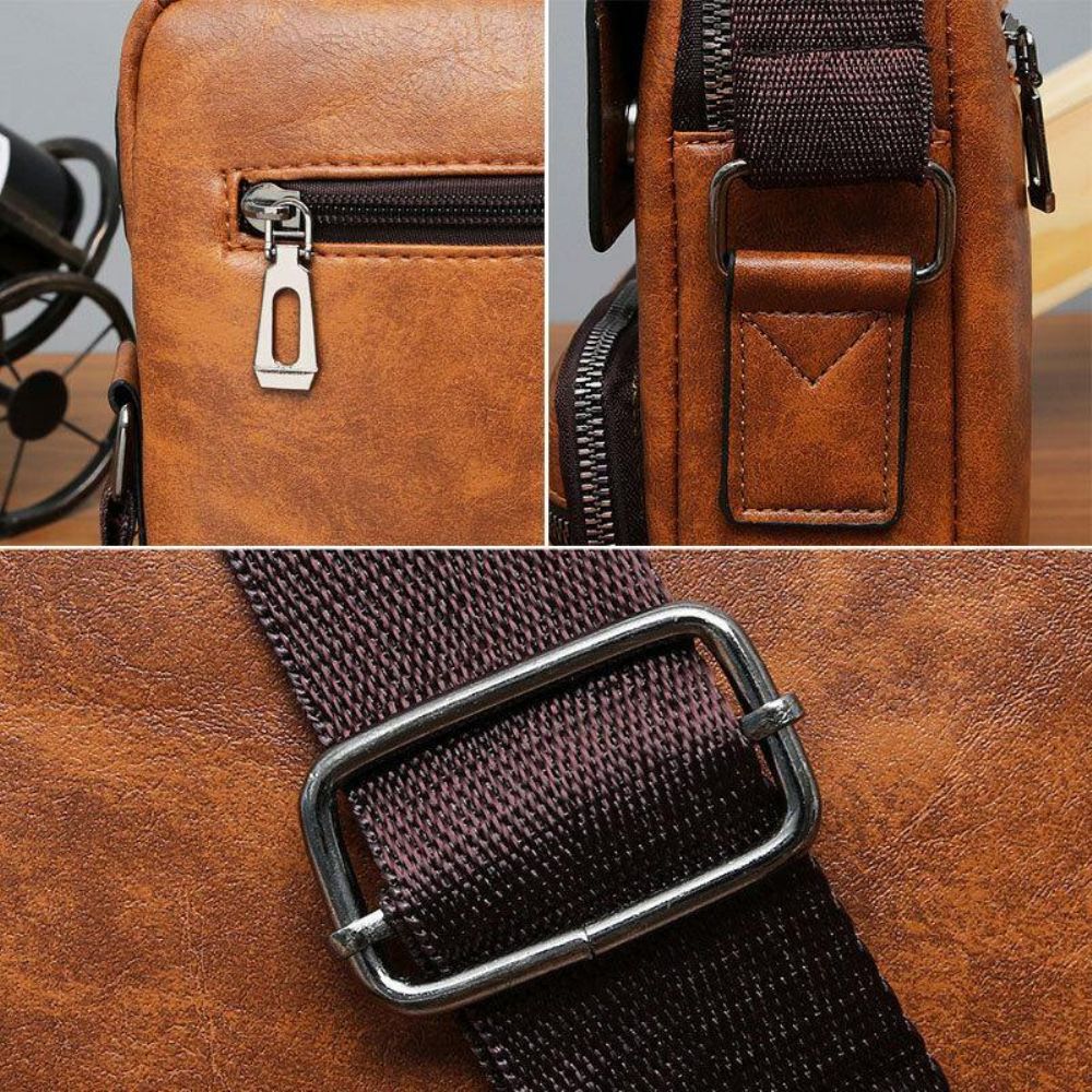 Heren Pu-Leer Multi-Pocket Anti-Diefstal Messenger Bag Crossbody Tassen Schoudertas Handtas Aktetas