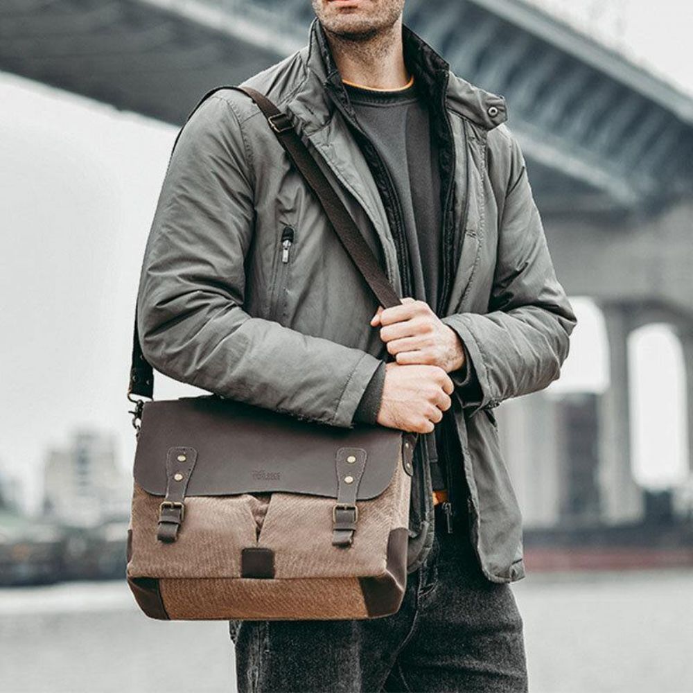 Mannen Canvas Grote Capaciteit Cover Rits Vintage Zakelijke Messenger Bag Laptoptas Crossbody Tas Handtas