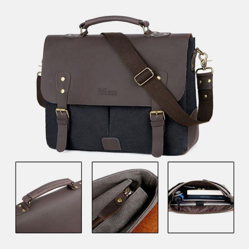 Mannen Canvas Grote Capaciteit Cover Rits Vintage Zakelijke Messenger Bag Laptoptas Crossbody Tas Handtas