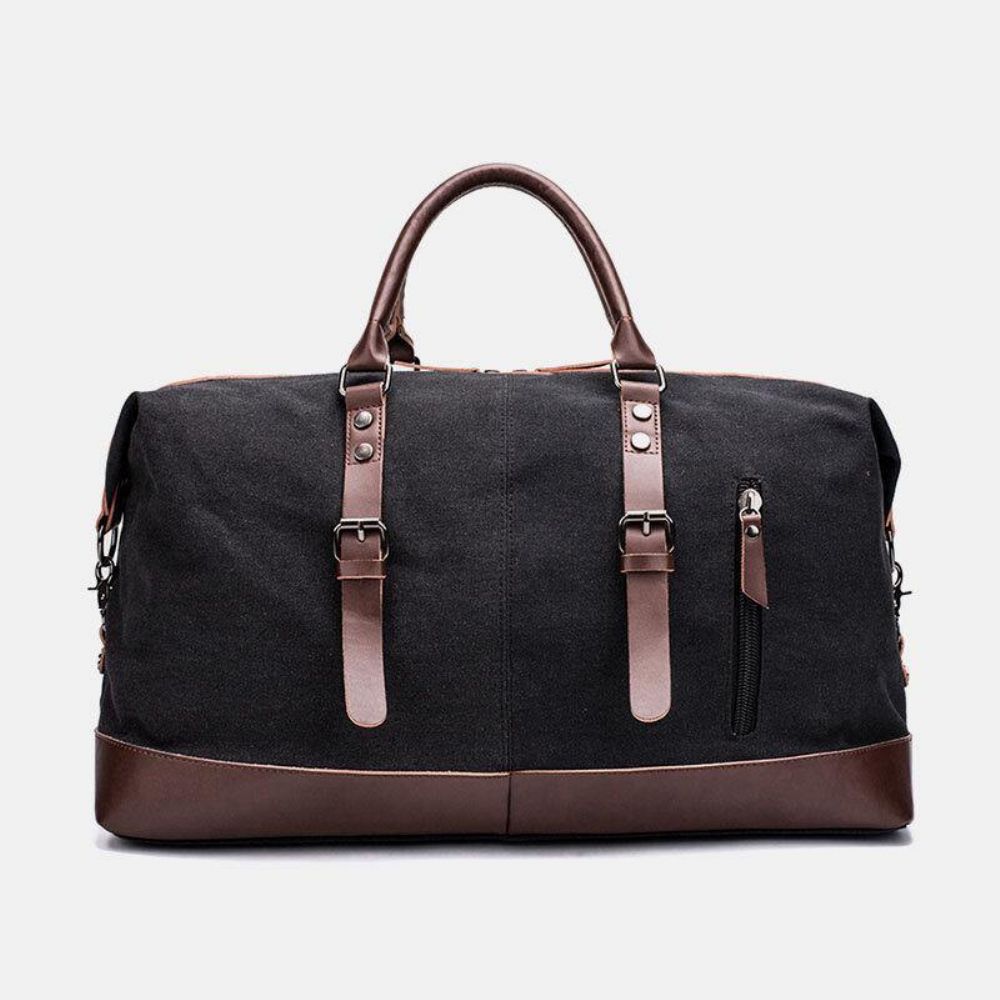 Mannen Canvas Pu Leer Grote Capaciteit Multi-Pocket Handtas Schoudertas Reistas Plunjezak Crossbody Tas