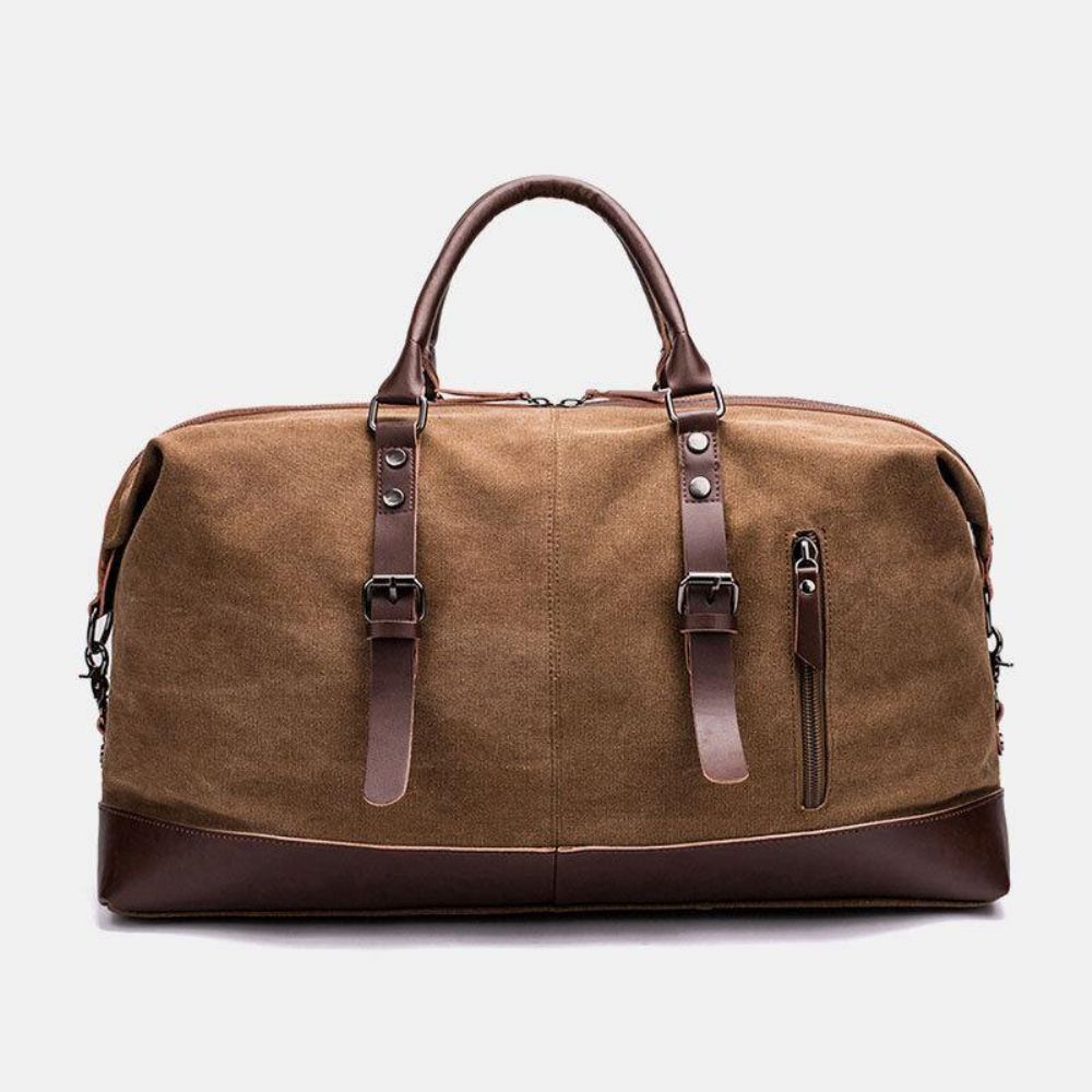 Mannen Canvas Pu Leer Grote Capaciteit Multi-Pocket Handtas Schoudertas Reistas Plunjezak Crossbody Tas