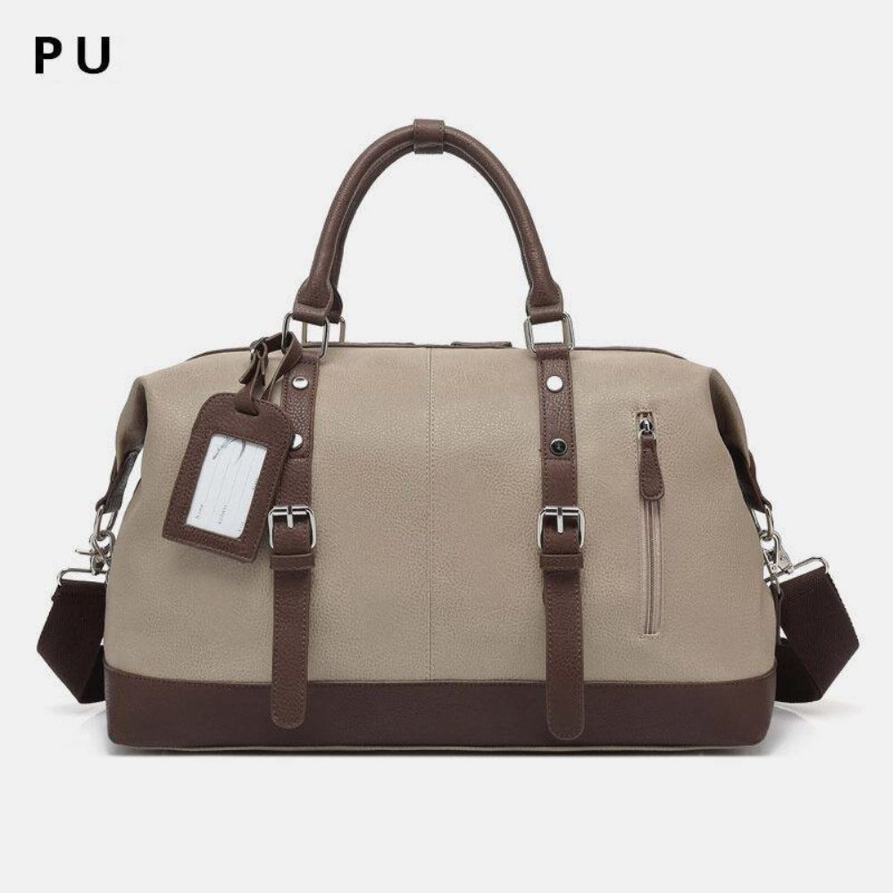 Mannen Canvas Pu Leer Grote Capaciteit Multi-Pocket Handtas Schoudertas Reistas Plunjezak Crossbody Tas