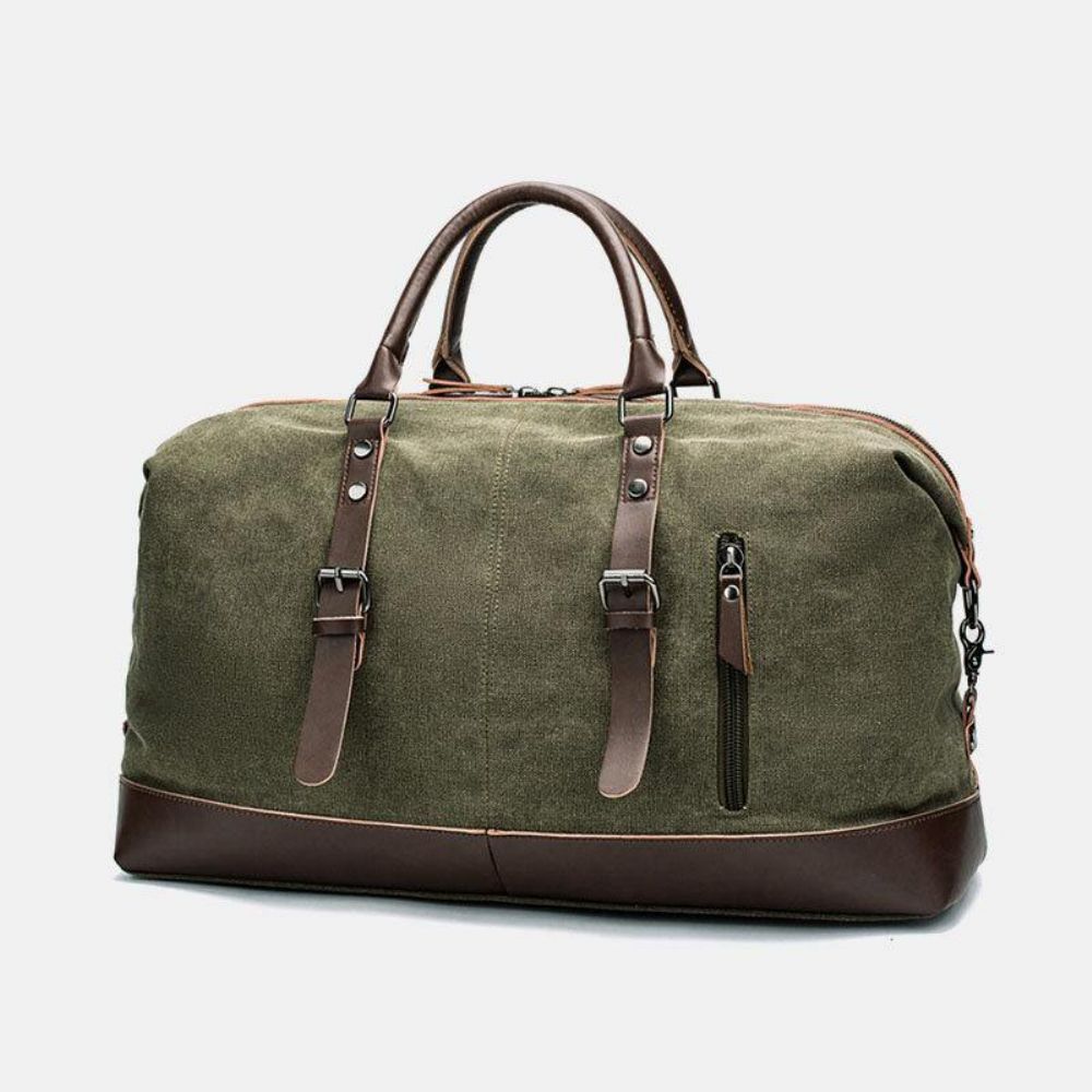 Mannen Canvas Pu Leer Grote Capaciteit Multi-Pocket Handtas Schoudertas Reistas Plunjezak Crossbody Tas