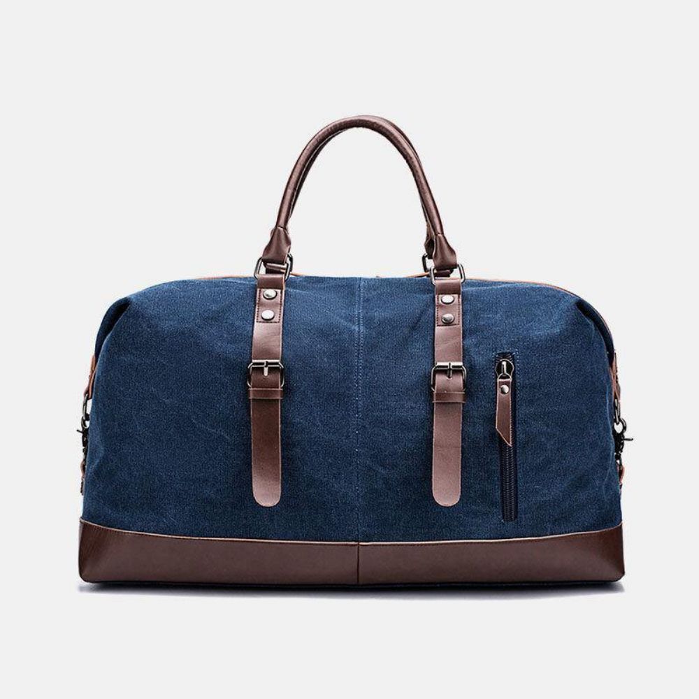 Mannen Canvas Pu Leer Grote Capaciteit Multi-Pocket Handtas Schoudertas Reistas Plunjezak Crossbody Tas